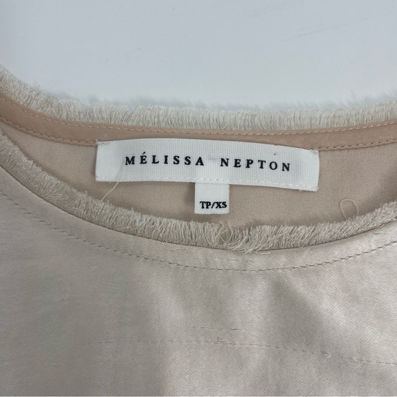 Melissa Nepton Ivory soft V neck Classic Quiet Luxury Satin Relaxed julian top - Picture 2 of 8